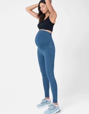 Flash Sale Azuurblauwe Zwangerschapsleggings Met Ondersteuning Voor Buik En Rug Vrouw Panty'S En Leggings