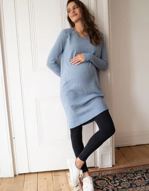 Fashion Babyblauwe Gebreide, Opklapbare Zwangerschaps- En Borstvoedingsjurk Van Katoenmix Vrouw Jurken