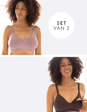 Flash Sale Bamboe Voedingsbh'S - Bruin Sepia En Mauve Taupe 2-Pack Vrouw Zwangerschaps-Essentials