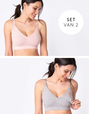 New Bamboe Voedingsbh'S - Grijs En Zachtroze 2-Pack Vrouw Zwangerschaps-Essentials