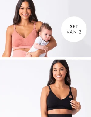 Fashion Bamboe Voedingsbh'S - Terracotta En Zwart 2-Pack Vrouw Zwangerschaps-Essentials