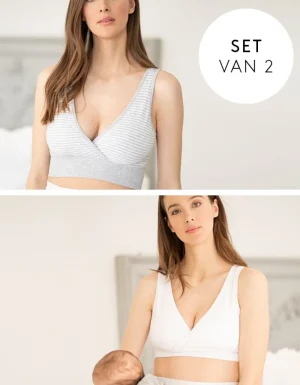 Hot Bamboe Zwangerschaps- En Voedingsbh'S Voor De Nacht Grijs En Wit - 2-Pack Vrouw Pyjama'S En Loungewear