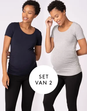Flash Sale Basic Positieshirts Marineblauw En Grijs Duo Verpakking Vrouw Topjes