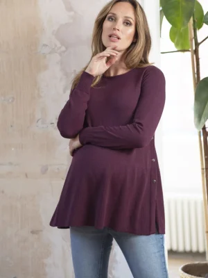 Best Sale Bessenkleurige Trui Van Katoenmix Voor Zwangerschap En Borstvoeding Vrouw Truien