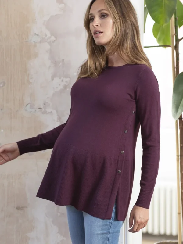 Best Sale Bessenkleurige Trui Van Katoenmix Voor Zwangerschap En Borstvoeding Vrouw Truien