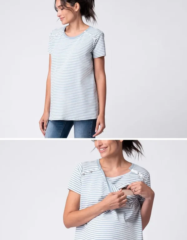 Best Sale Blauw En Wit Gestreept Moederschap Tot Voedingsshirt Vrouw Topjes