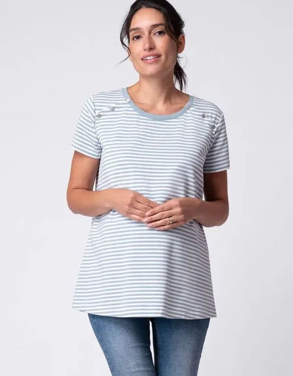 Best Sale Blauw En Wit Gestreept Moederschap Tot Voedingsshirt Vrouw Topjes