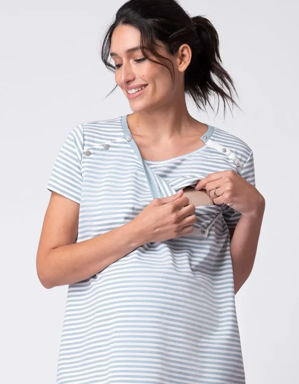 Best Sale Blauw En Wit Gestreept Moederschap Tot Voedingsshirt Vrouw Topjes