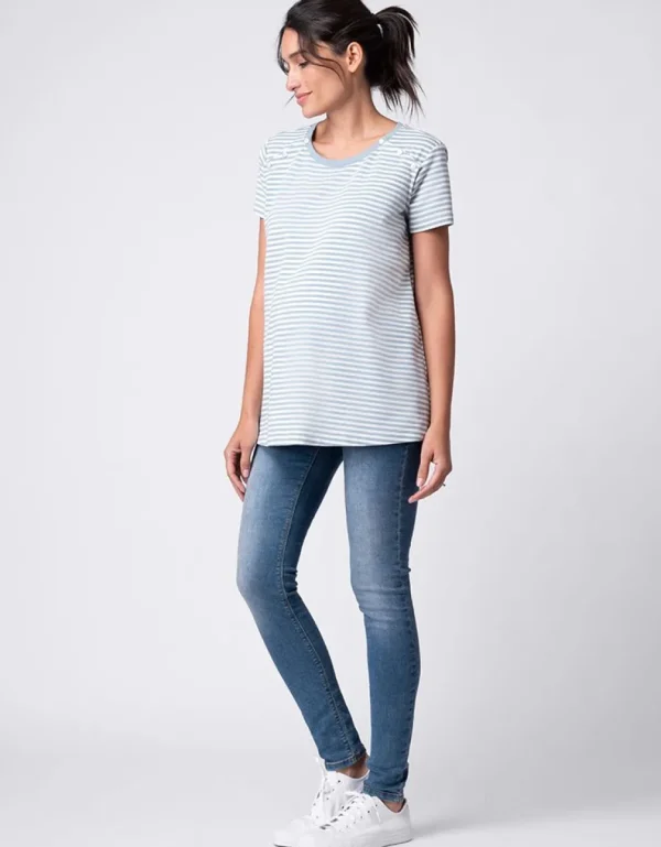 Best Sale Blauw En Wit Gestreept Moederschap Tot Voedingsshirt Vrouw Topjes