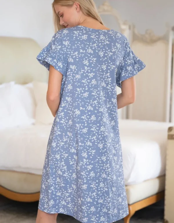 New Blauwe Bloemenprint Zwangerschaps- Tot Borstvoedingsnachthemd Vrouw Zwangerschaps-Essentials
