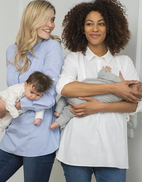 Flash Sale Blauw-Witte Krijtstreep Stropdas Kant Moederschap Naar Borstvoedingshemd Vrouw Topjes