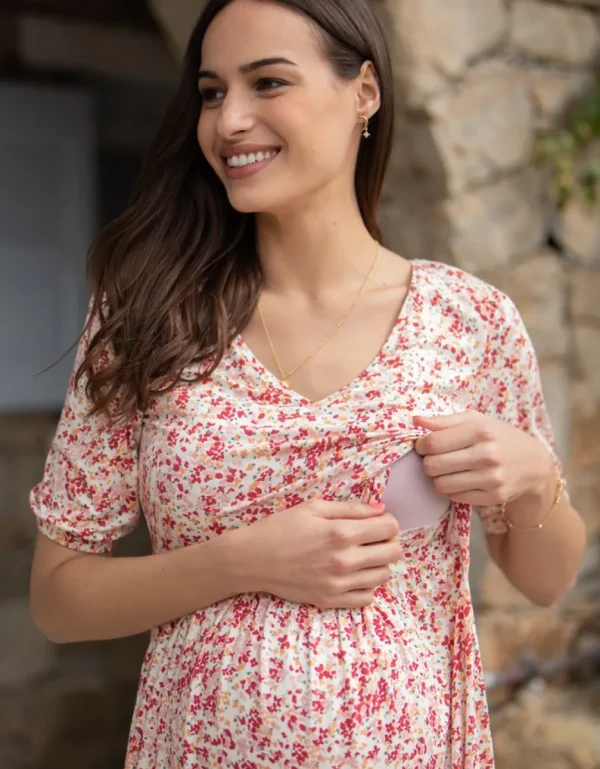Flash Sale Bloemenprint V-Hals Zwangerschaps- Tot Borstvoedings-T-Shirtjurk Vrouw Jurken