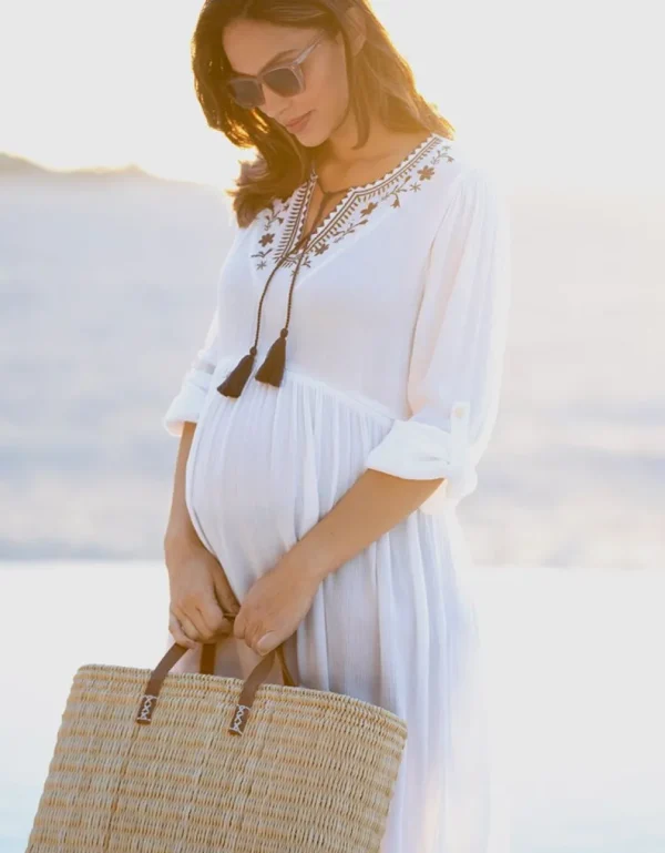 Shop Boho Moederschap Geborduurde Kaftan Met Lange Mouwen Vrouw Badmode