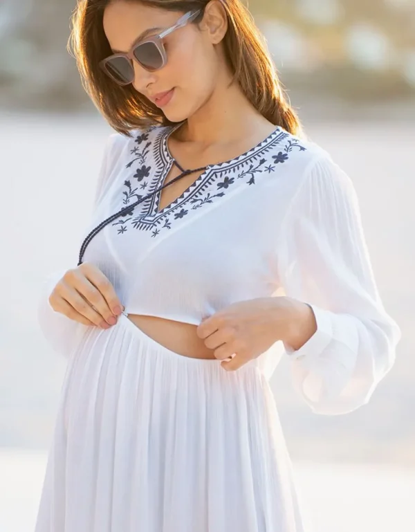 Shop Boho Moederschap Geborduurde Kaftan Met Lange Mouwen Vrouw Badmode