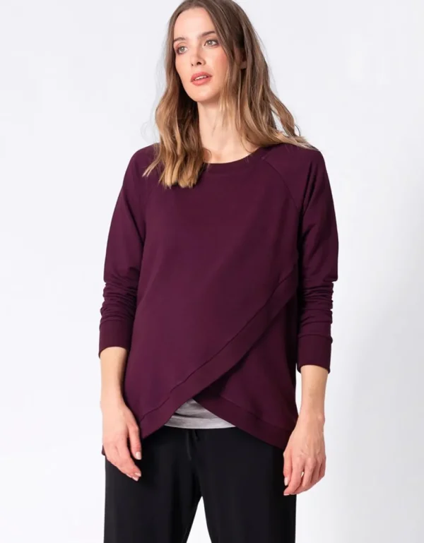 Best Sale Bordeauxrode Positie- En Voedingssweater Van Katoenmix Vrouw Topjes