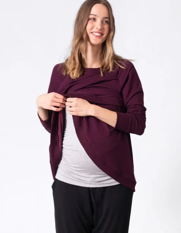 Best Sale Bordeauxrode Positie- En Voedingssweater Van Katoenmix Vrouw Topjes