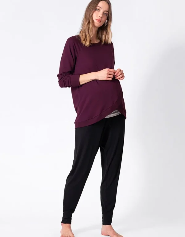 Best Sale Bordeauxrode Positie- En Voedingssweater Van Katoenmix Vrouw Topjes