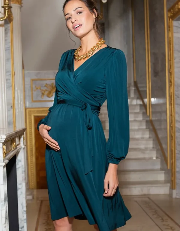 Best Sale Bosgroene Jurk Met Wikkeldesign Voor Zwangerschap En Borstvoeding Vrouw Jurken