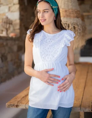 Cheap Broderie Anglaise Katoenen Positie- En Voedingstop Vrouw Topjes
