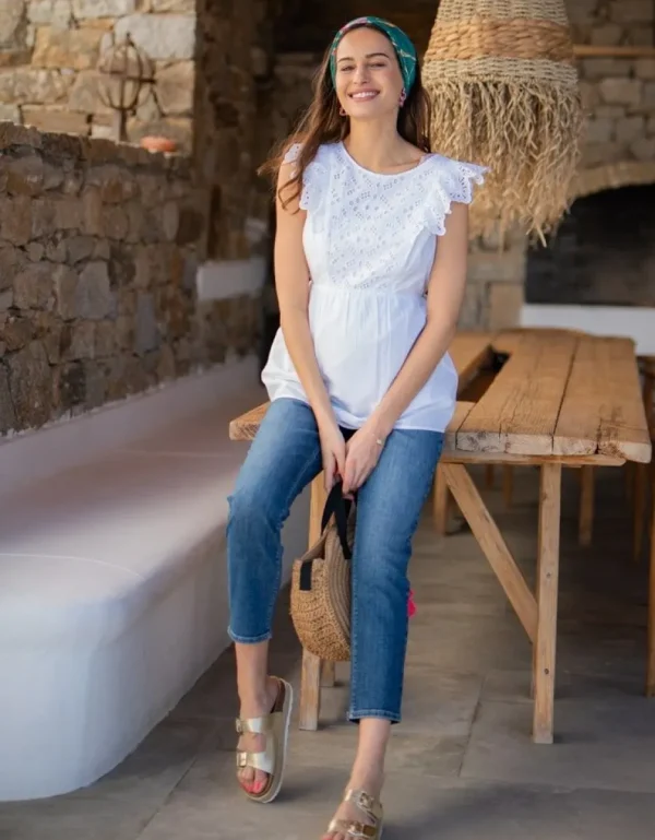 Cheap Broderie Anglaise Katoenen Positie- En Voedingstop Vrouw Topjes