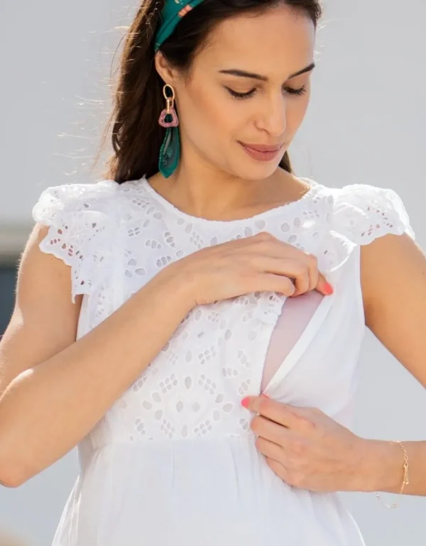 Cheap Broderie Anglaise Katoenen Positie- En Voedingstop Vrouw Topjes
