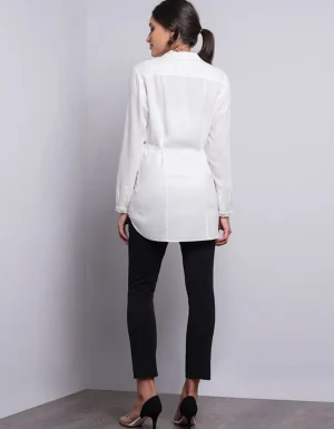 Clearance Cremekleurige Getailleerde Positieblouse Vrouw Topjes