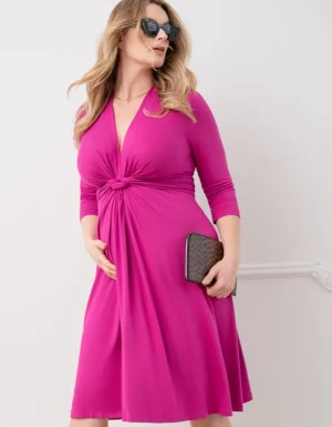 Shop Curve Fuchsiaroze Zwangerschapsjurk Met Knoopdetail Aan De Voorkant Vrouw Jurken