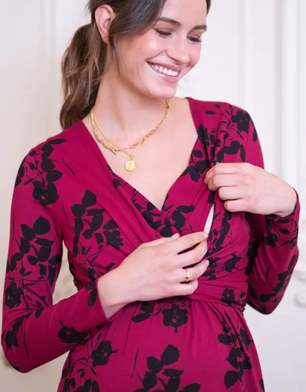Cheap Fuchsia Tricot Zwangerschaps- En Borstvoedingsjurk Met Bloemenpatroon Vrouw Jurken