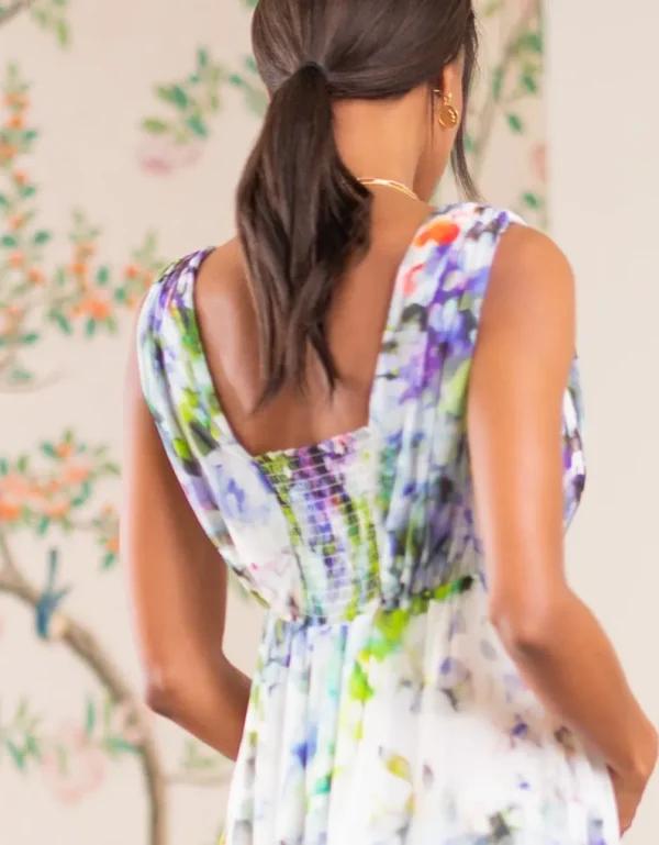 New Gebloemde Zijden Maxi Positiejurk Vrouw Jurken