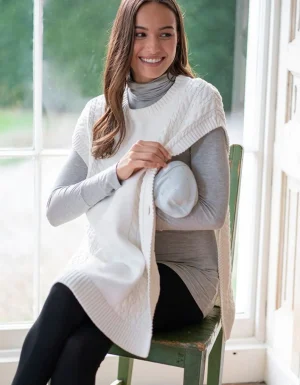 Best Gebroken Wit Kabelgebreid Oversized Moederschap Tot Mouwloos Voedingsvest Vrouw Topjes