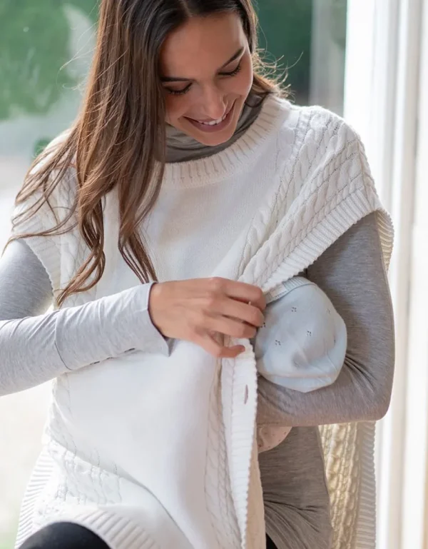 Best Gebroken Wit Kabelgebreid Oversized Moederschap Tot Mouwloos Voedingsvest Vrouw Topjes