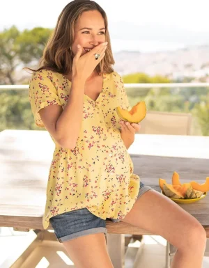 Cheap Geel Gebloemde Positieblouse Vrouw Topjes