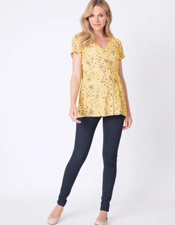 Cheap Geel Gebloemde Positieblouse Vrouw Topjes