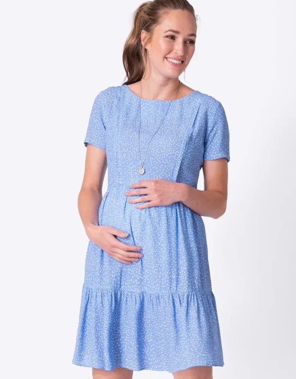 Shop Gelaagde Positie- En Voedingsjurk Met Blauwe Stippen Vrouw Jurken