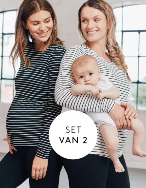 Sale Gestreepte Zwangerschaps- En Borstvoedingshirts 2-Pack Vrouw Topjes