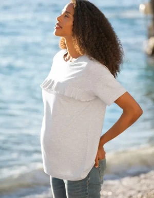 Shop Grijs Gemeleerd Ruches Moederschap Tot Borstvoeding T-Shirt Vrouw Topjes