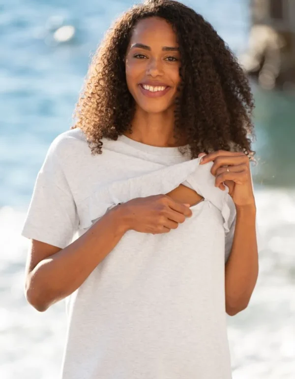 Shop Grijs Gemeleerd Ruches Moederschap Tot Borstvoeding T-Shirt Vrouw Topjes