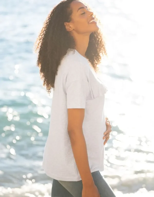 Shop Grijs Gemeleerd Ruches Moederschap Tot Borstvoeding T-Shirt Vrouw Topjes
