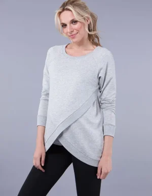 New Grijs Gemeleerde Crossover Zwangerschaps- En Voedingssweater Vrouw Topjes