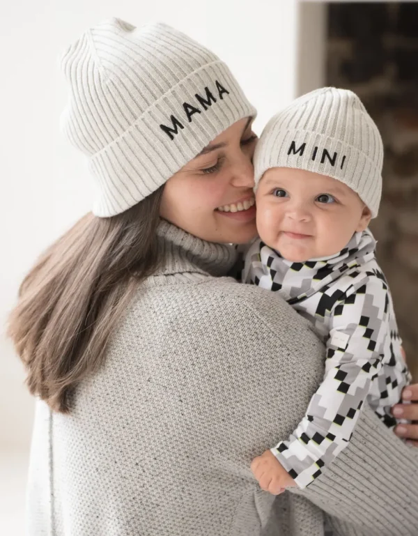 Cheap Grijze Gebreide Katoenen Mama & Mini-Mutsen Kinderen Babykleding