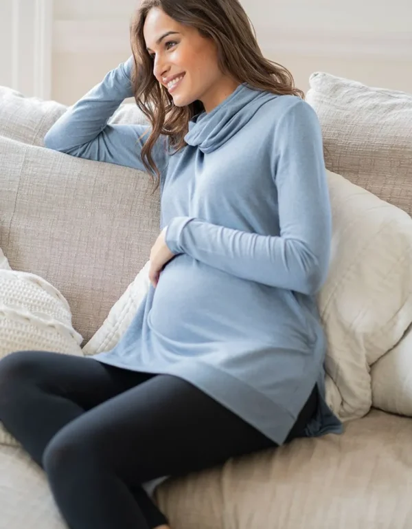 Sale Hemelsblauw Zwangerschaps- En Borstvoedingshirt Met Rolkraag Vrouw Topjes