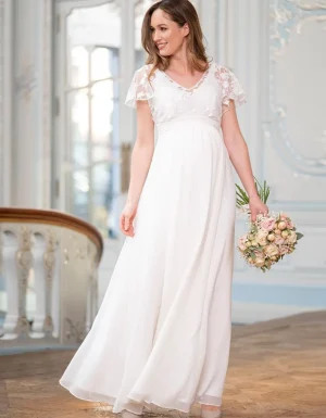 Best Ivoorkleurige Kanten En Zijden Chiffon Maxi Zwangerschaps- En Voedingsbruidsjurk Vrouw Jurken