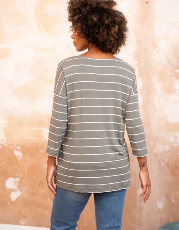 Discount Kaki Gestreepte Zwangerschaps- En Borstvoedingshirt Vrouw Topjes
