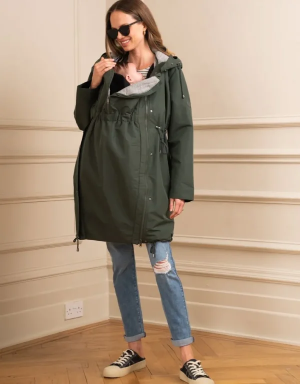 New Kaki 4-In-1 Zwangerschaps- En Babydraagparka Vrouw Jassen En Jacks