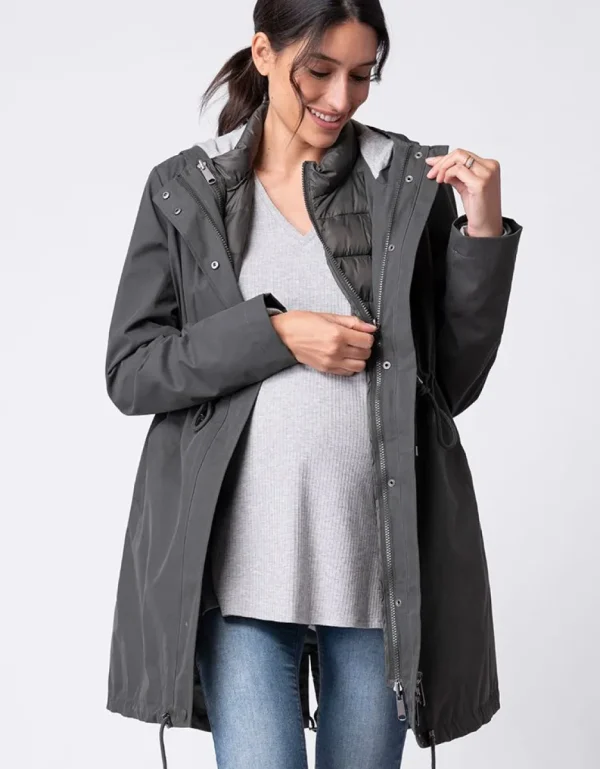 Best Kaki Parka 6 In 1 Zwangerschaps- Tot Draagjas Met Gewatteerde Bodywarmer Kinderen Babydragen Innovatie
