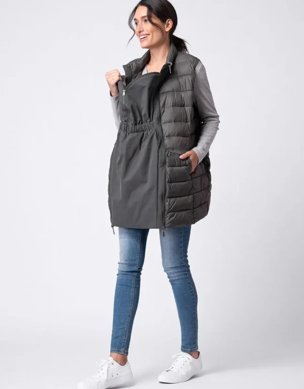 Best Kaki Parka 6 In 1 Zwangerschaps- Tot Draagjas Met Gewatteerde Bodywarmer Kinderen Babydragen Innovatie