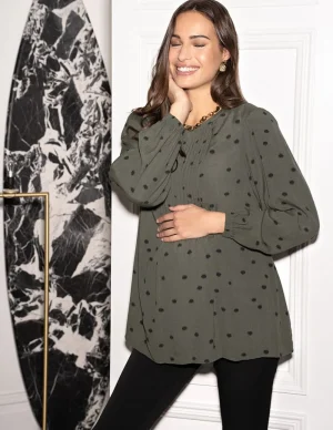 Store Kaki Zwangerschaps- En Borstvoedingsblouse Met Stippen Vrouw Topjes