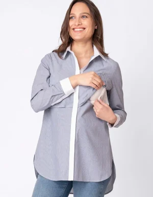 Cheap Katoenen Krijtstreep Positie- En Voedingsblouse Vrouw Topjes
