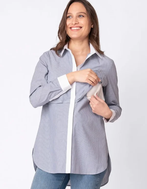 Cheap Katoenen Krijtstreep Positie- En Voedingsblouse Vrouw Topjes