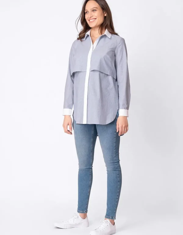 Cheap Katoenen Krijtstreep Positie- En Voedingsblouse Vrouw Topjes